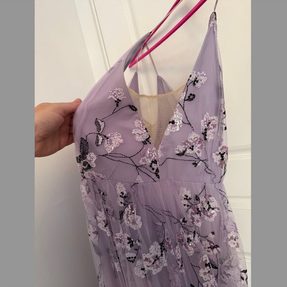 MONIQUE LHUILLIER Floral-design Embroidered Tulle Maxi Dress In Lilac - Picture 3 of 4